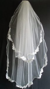 Lace Appliques And Beading Decorate Tulle Wedding Veil