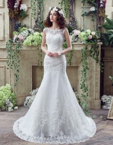 Mermaid See Through White Scoop Backless Beading and Appliques Wedding Gown Brush Train Sleeveless