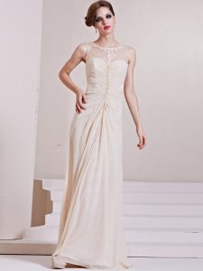 Free and Easy Champagne Wedding Dresses Beach and Wedding Party and For with Beading Scoop Sleeveless Zipper