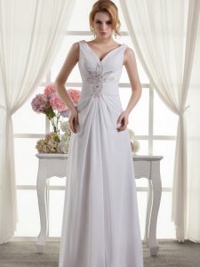 Custom Design White Lace Up V-neck Beading Bridal Gown Chiffon Sleeveless