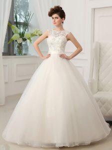 White Zipper Scoop Beading and Appliques Bridal Gown Organza Sleeveless
