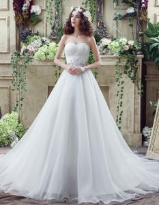 Deluxe Beading Wedding Gown White Lace Up Sleeveless Court Train