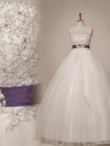 Amazing White Strapless Lace Up Beading and Appliques and Sashes ribbons Bridal Gown Sleeveless