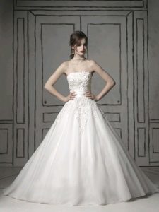 Exquisite White Sleeveless Brush Train Appliques With Train Wedding Gown