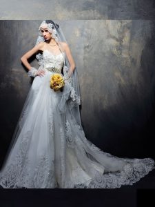Perfect With Train White Wedding Gown Chiffon Court Train Sleeveless Beading and Appliques