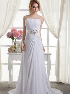 Column/Sheath Sleeveless White Bridal Gown Sweep Train Lace Up