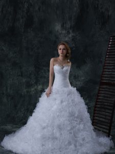 With Train Lace Up Wedding Gowns White for Wedding Party with Beading Court Train