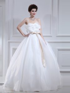 White Sleeveless Ruffles and Sashes ribbons Floor Length Wedding Gowns