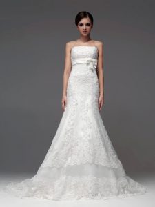 Sweet White Lace Up Bridal Gown Lace and Appliques Sleeveless Brush Train