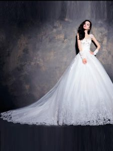 High Quality White Sweetheart Neckline Beading and Appliques Wedding Gown Cap Sleeves Lace Up