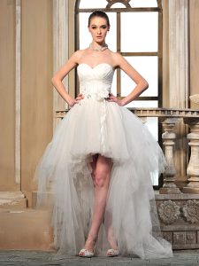 Column/Sheath Bridal Gown White Sweetheart Tulle Sleeveless High Low Lace Up