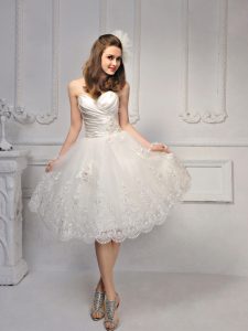 Sweetheart Sleeveless Wedding Gown Knee Length Lace White Chiffon