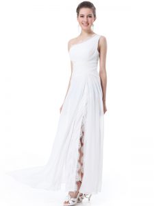 One Shoulder Sleeveless Zipper Wedding Dress White Chiffon