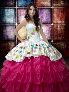 Custom Designed Sleeveless Embroidery and Ruffled Layers Lace Up Quinceanera Dress