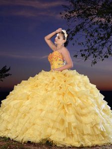 Decent Gold Sweet 16 Quinceanera Dress Military Ball and Sweet 16 and Quinceanera and For with Beading and Ruffled Layer