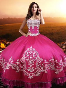 Hot Pink Sleeveless Taffeta Lace Up Quinceanera Dresses for Military Ball and Sweet 16 and Quinceanera