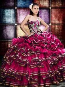 Fuchsia 15th Birthday Dress Military Ball and Sweet 16 and Quinceanera and For with Beading and Ruffled Layers Sweethear