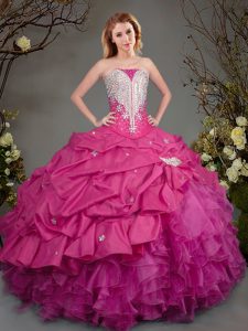 Excellent Fuchsia Lace Up Sweet 16 Quinceanera Dress Beading and Ruffles and Pick Ups Sleeveless Floor Length