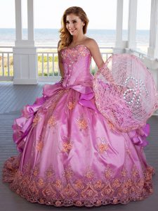 Pick Ups Ball Gowns Sweet 16 Dress Lilac Sweetheart Taffeta and Lace Sleeveless Floor Length Lace Up