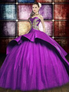 Purple Sweetheart Lace Up Appliques 15 Quinceanera Dress Court Train Sleeveless
