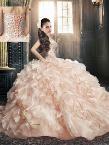 Sleeveless Lace Up Floor Length Ruffles Sweet 16 Quinceanera Dress