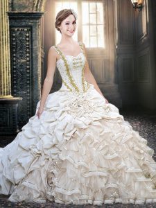 Fashion Pick Ups Floor Length White Sweet 16 Dresses Straps Sleeveless Lace Up