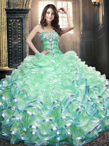 Perfect Sleeveless Beading and Ruffled Layers Lace Up Quinceanera Dress