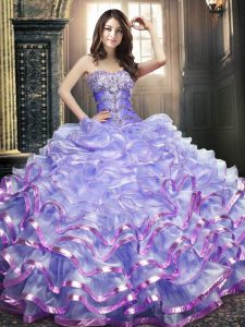 Simple Ruffled Sweetheart Sleeveless Lace Up Sweet 16 Quinceanera Dress Lavender Organza