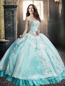 Beautiful Sweetheart Sleeveless Organza and Tulle 15 Quinceanera Dress Appliques Lace Up