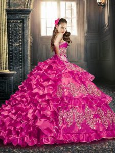 High Quality Organza Lace Up Vestidos de Quinceanera Sleeveless Floor Length Appliques and Ruffled Layers
