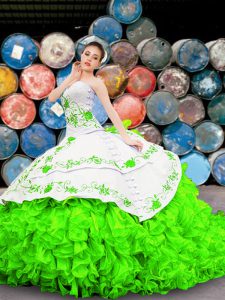 Ball Gowns Organza Sweetheart Sleeveless Appliques and Embroidery and Ruffles Floor Length Lace Up 15 Quinceanera Dress
