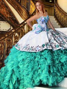 Cheap Appliques and Embroidery Sweet 16 Dress Multi-color Lace Up Sleeveless Floor Length