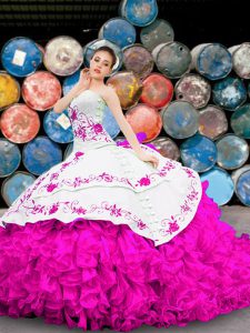 Multi-color Organza Lace Up Sweetheart Sleeveless Floor Length Sweet 16 Dress Appliques and Embroidery and Ruffles