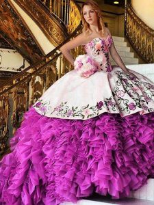 Floor Length Pink And White Quinceanera Gown Sweetheart Sleeveless Lace Up