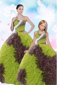 Smart Sequins Ball Gowns Sweet 16 Quinceanera Dress Multi-color Strapless Fabric With Rolling Flowers Sleeveless Floor L