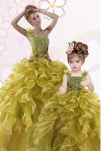 Deluxe Sweetheart Sleeveless Organza Sweet 16 Dress Beading and Ruffles Lace Up
