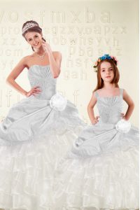 Sweetheart Sleeveless Organza and Taffeta Sweet 16 Quinceanera Dress Beading and Ruffled Layers and Hand Made Flower Lac