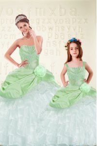 Organza and Taffeta Sweetheart Sleeveless Lace Up Beading and Ruffled Layers and Hand Made Flower Quinceanera Dresses in