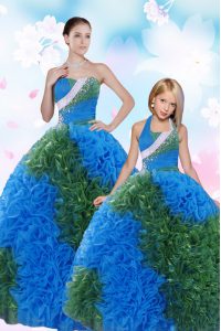 Multi-color Lace Up 15th Birthday Dress Sequins and Pick Ups Sleeveless Floor Length
