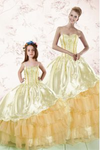 Gold Sweetheart Lace Up Embroidery and Ruffled Layers Sweet 16 Quinceanera Dress Sleeveless