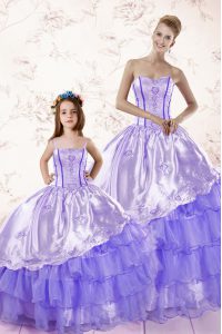 Discount Sleeveless Embroidery and Ruffled Layers Lace Up Vestidos de Quinceanera