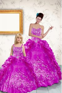 Strapless Sleeveless Taffeta Quince Ball Gowns Beading and Embroidery and Pick Ups Lace Up