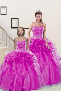 Fuchsia Lace Up Quinceanera Gowns Beading and Pick Ups Sleeveless Floor Length