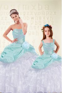 Classical Aqua Blue Ball Gowns Ruffled Layers 15 Quinceanera Dress Lace Up Organza and Taffeta Sleeveless Floor Length