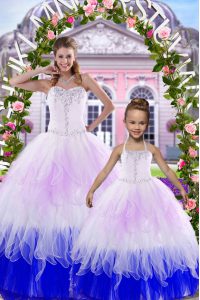 Floor Length Multi-color Quinceanera Gowns Tulle Sleeveless Beading