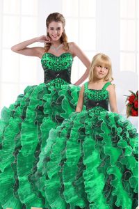 High Class Sleeveless Lace Up Floor Length Beading and Appliques and Ruffles Sweet 16 Quinceanera Dress