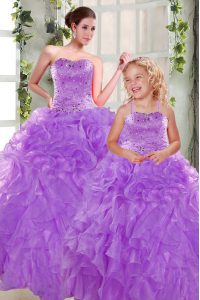 Fashionable Purple Lace Up Vestidos de Quinceanera Beading and Ruffles Sleeveless Floor Length