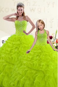 Sweetheart Sleeveless Lace Up 15 Quinceanera Dress Yellow Green Organza