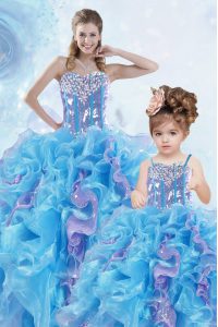 Multi-color Organza Lace Up Sweet 16 Dress Sleeveless Floor Length Beading and Ruffles and Sequins