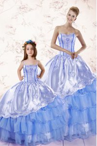 Colorful Beading and Ruffled Layers Quinceanera Dresses Baby Blue Lace Up Sleeveless Floor Length